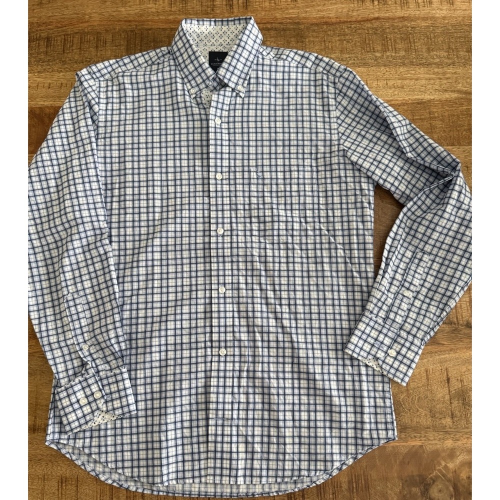 Tailorbyrd Collection Mens Medium Blue Check Button Front Dress Shirt